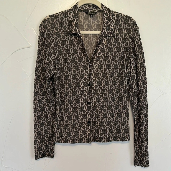 GUESS JEANS Y2K Flower Mesh Blouse EVC XL (fits like L- see measurements). - Picture 1 of 4